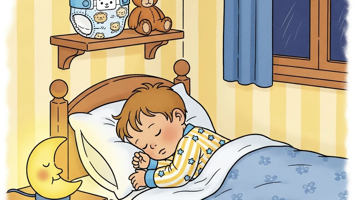 Toddler in pajamas taking a small sip of water from a cup before bed while a parent kneels beside the bed in a softly lit bedroom